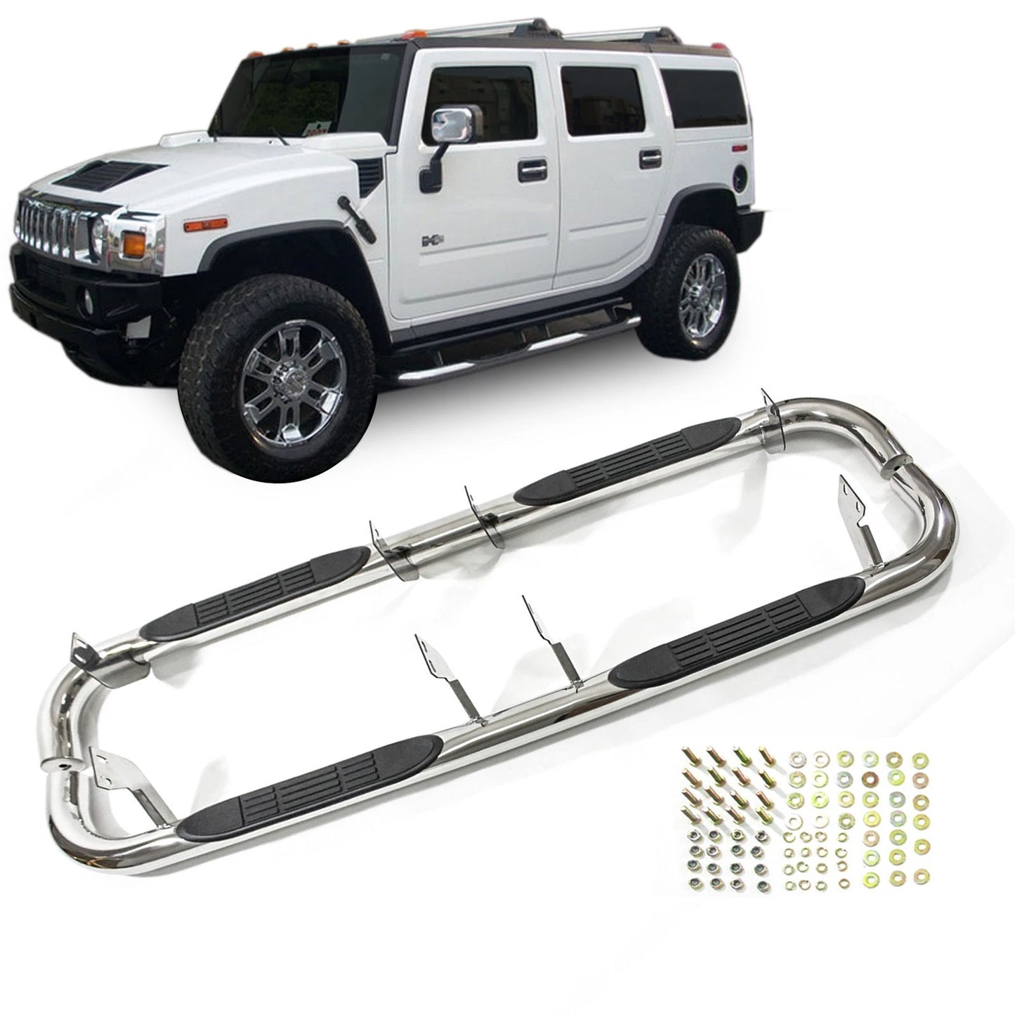 💫ART.5445 Pedane Laterali Inox per Hummer H2 2003-2008💫