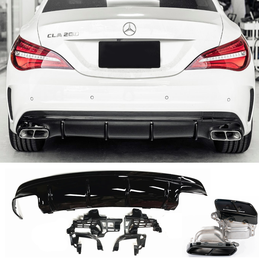 For Mercedes CLA-C117 Diffuser + Bumper Exhaust (BLACK) CLA45 AMG 