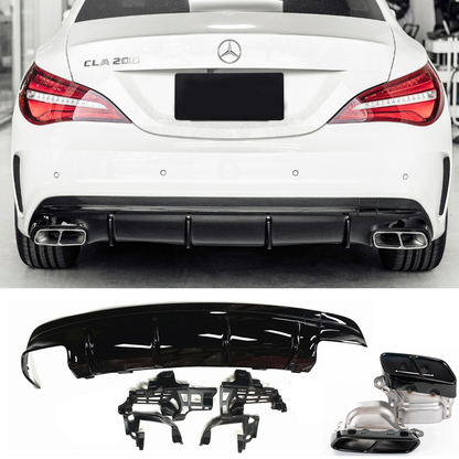 For Mercedes CLA-C117 Diffuser + Bumper Exhaust (BLACK) CLA45 AMG 