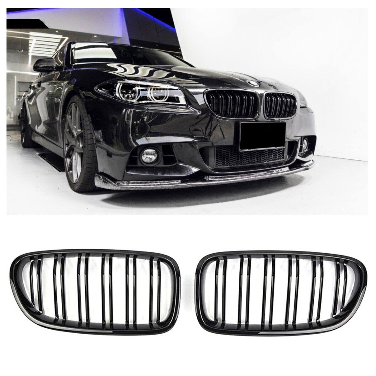 ADATTO PER BMW SERIE 5 F10 F11 GRIGLIA DEL RADIATORE DOPPIA STAFFA NERO LUCIDO AUTOELEGANCERICAMBI