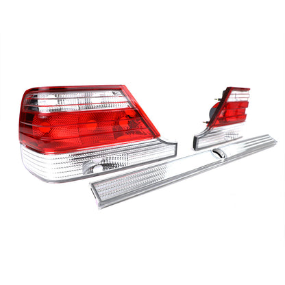 Fanali posteriori in vetro trasparente con striscia di blocco rosso aftermarket compatibile conMercedes S W140 94-98