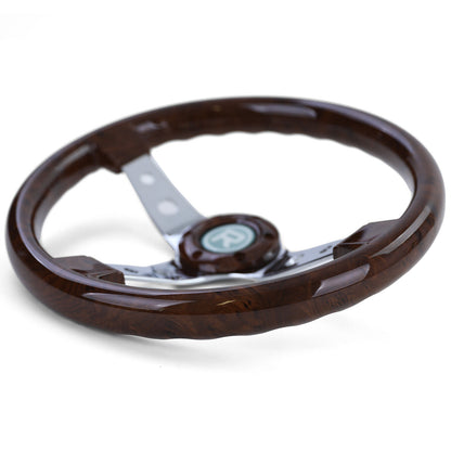 Esclusivo Volante Sportivo Look Legno con Razze Cromate 350mm per Momo Sparco