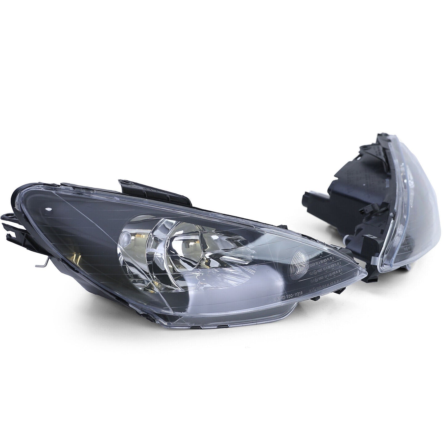 Faro in vetro trasparente nero H7 H7+ adattatore aftermarket compatibile con Peugeot 206 1998-2008