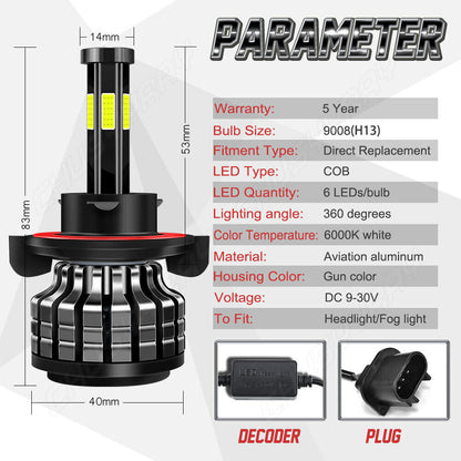 For 2006 2007 Mitsubishi Eclipse - 6000k LED Headlight Hi/Lo + Fog Light Bulbs 