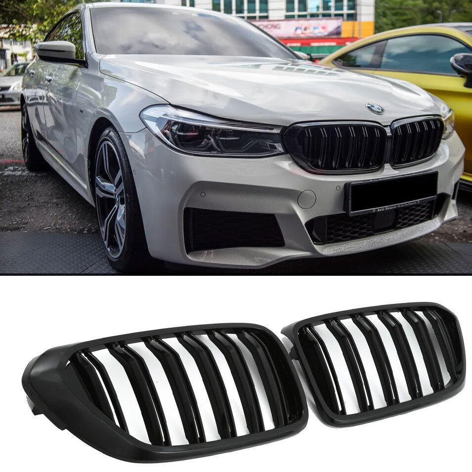 ADATTO A BMW SERIE 6 G32 GRAN TURISMO SPORT GRILL DOPPIA STAFFA NERO LUCIDO