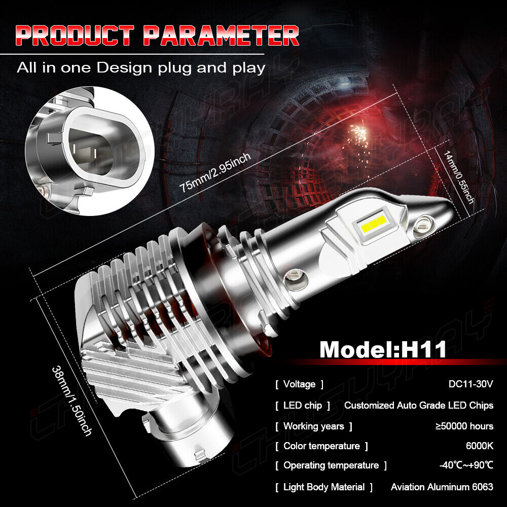 For Cadillac CTS 2008-2014 - 6000K 4pc LED Headlight High Beam Bulbs Combo 