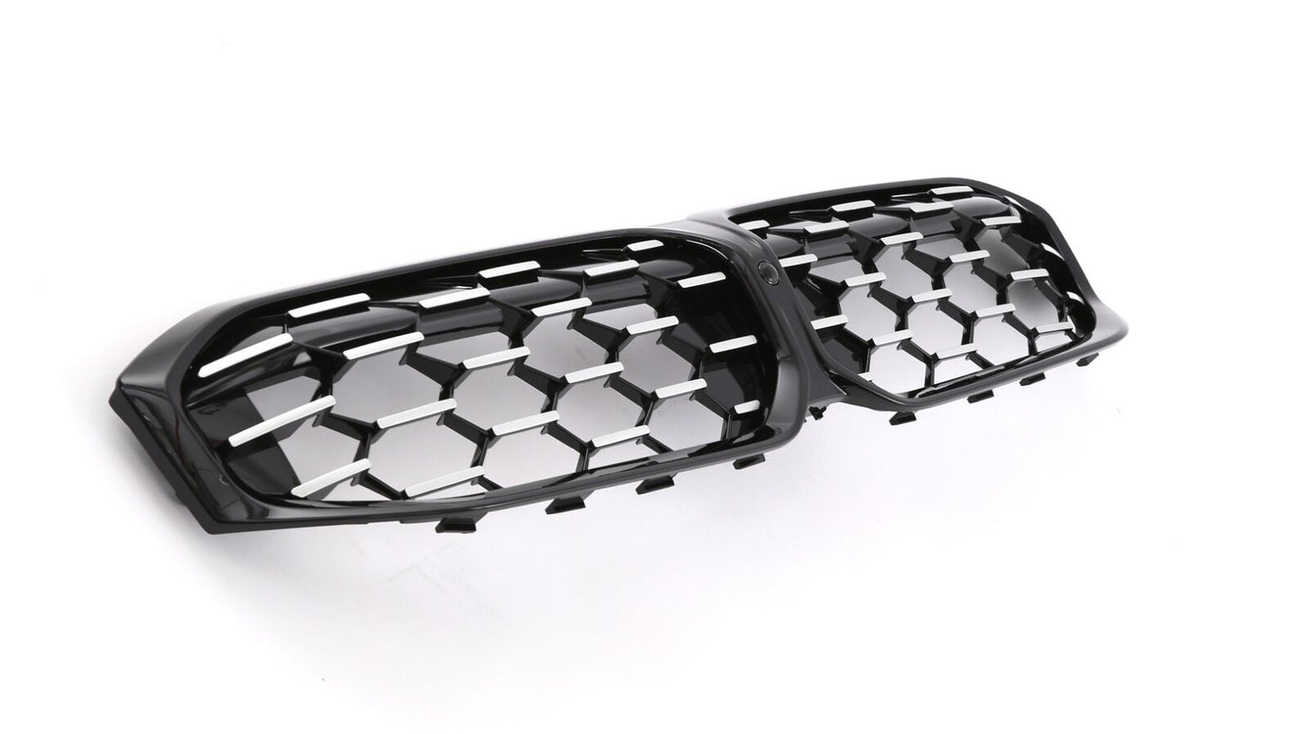 ADATTO PER BMW SERIE 3 G20 G21 LCI GRIGLIA DOPPIA BARRA NERO CROMO