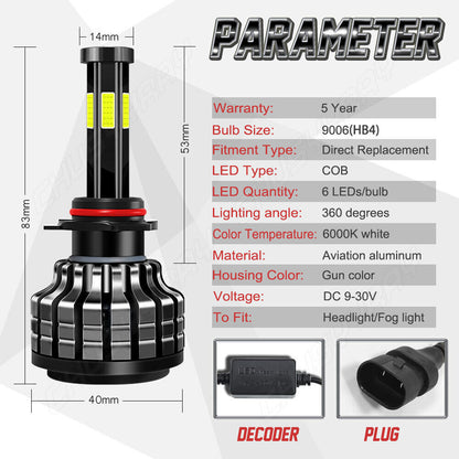 4x LED Headlight Bulbs Kit for Honda Odyssey 2005-2010 Low Beam 6000K 