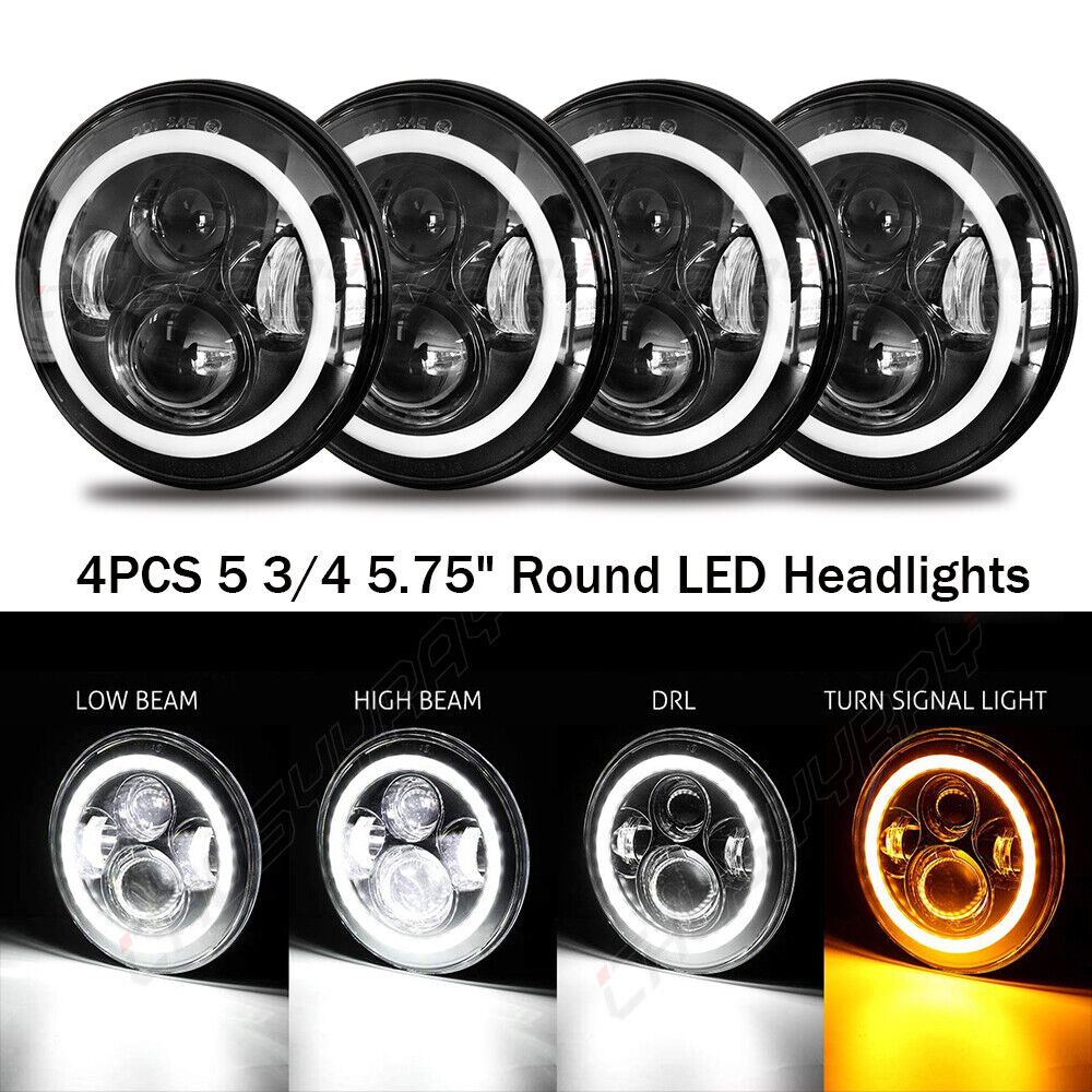 4pcs 5 3/4" 5.75 inch LED Headlights Sealed Beam Ring Angel Eyes Bulbs 