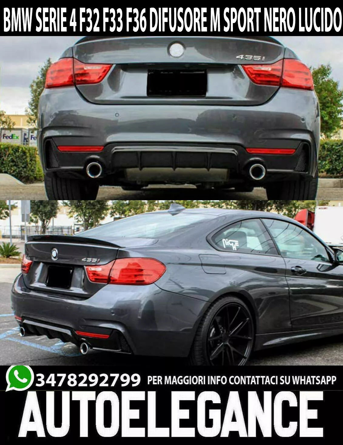 BMW SERIE 4 F32 F33 F36 SOTTO PARAURTI POSTERE DIFFUSORE IN ABS M NERO LUCIDO