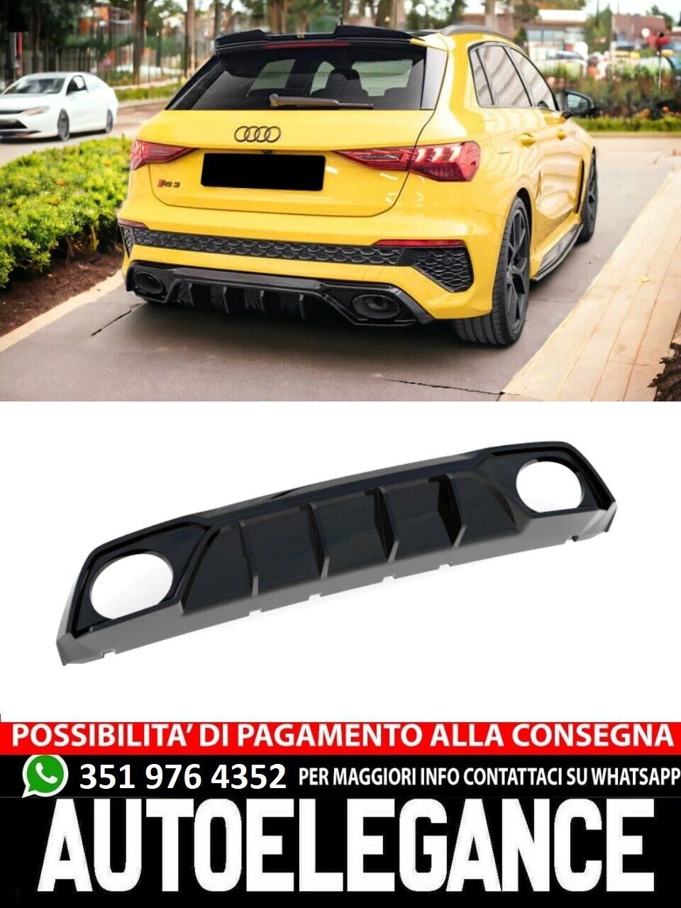 DIFFUSER SUITABLE FOR AUDI A3 8Y SPORTBACK RS3 LOOK TUNING GLOSSY BLACK