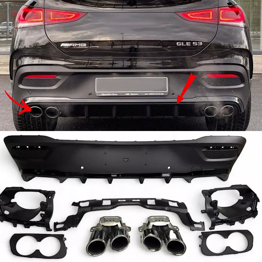 Rear Spoiler Diffuser + Exhaust Tips SUITABLE For Mercedes W167 GLE COUPE