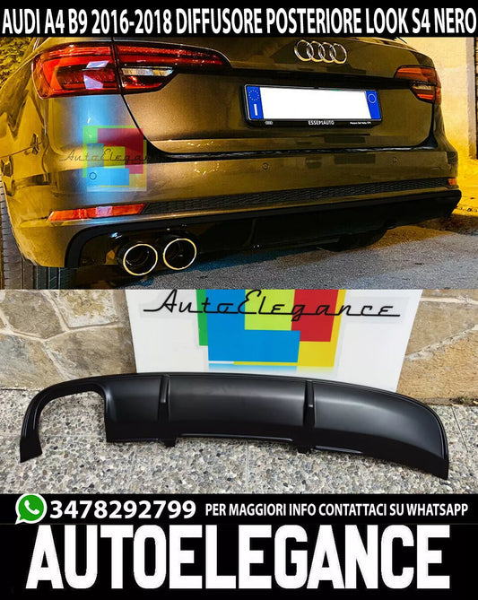 DIFFUSORE AUDI A4 B9 2016-2018 SOTTO PARAURTI POSTERIORE NERO OPACO ABS -.-.