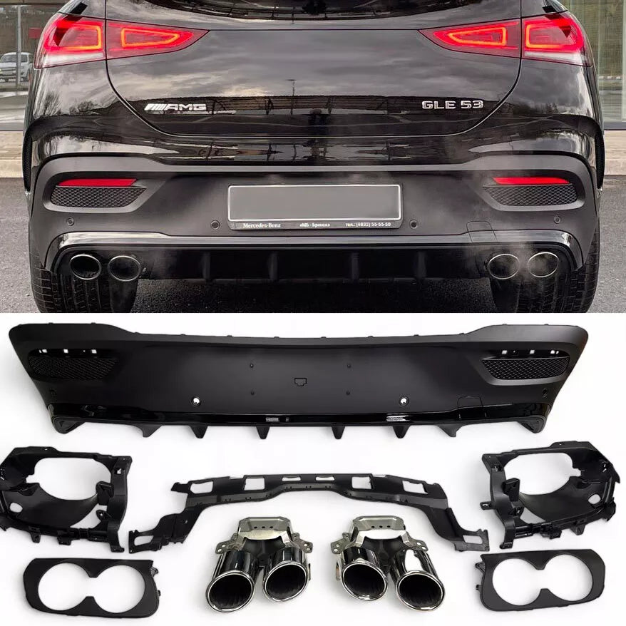 Rear Spoiler Diffuser + Exhaust Tips SUITABLE For Mercedes W167 GLE COUPE