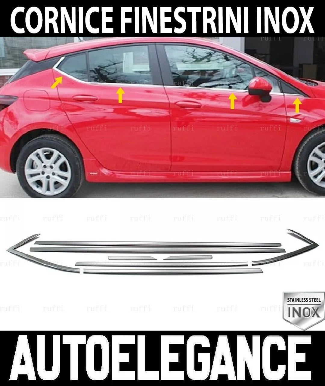 OPEL ASTRA K 2015+ LOWER WINDOW FRAME STAINLESS STEEL CHROME 8 PIECES 