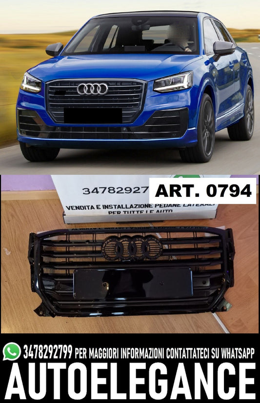 Griglia anteriore adatta per AUDI Q2 2016-2020 SQ2 Look Total Black Gloss Black