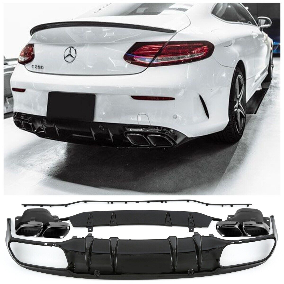 DIFFUSORE POSTERIORE + SCARICO (NERO) CON LOOK C63 AMG PER MERCEDES A205 C205