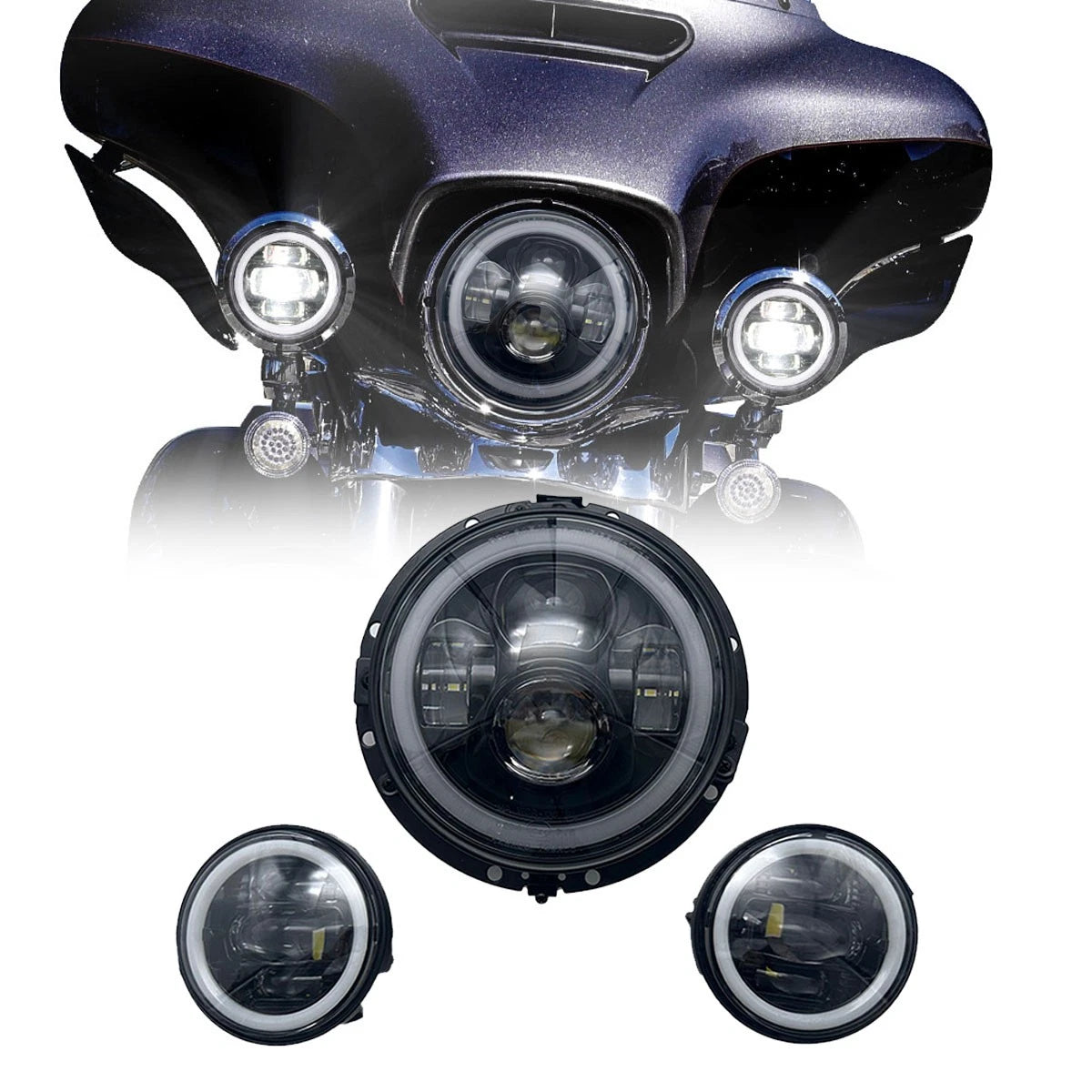 🔥3x Fari LED con DRL – Harley-Davidson Road King / Touring / Softail🔥