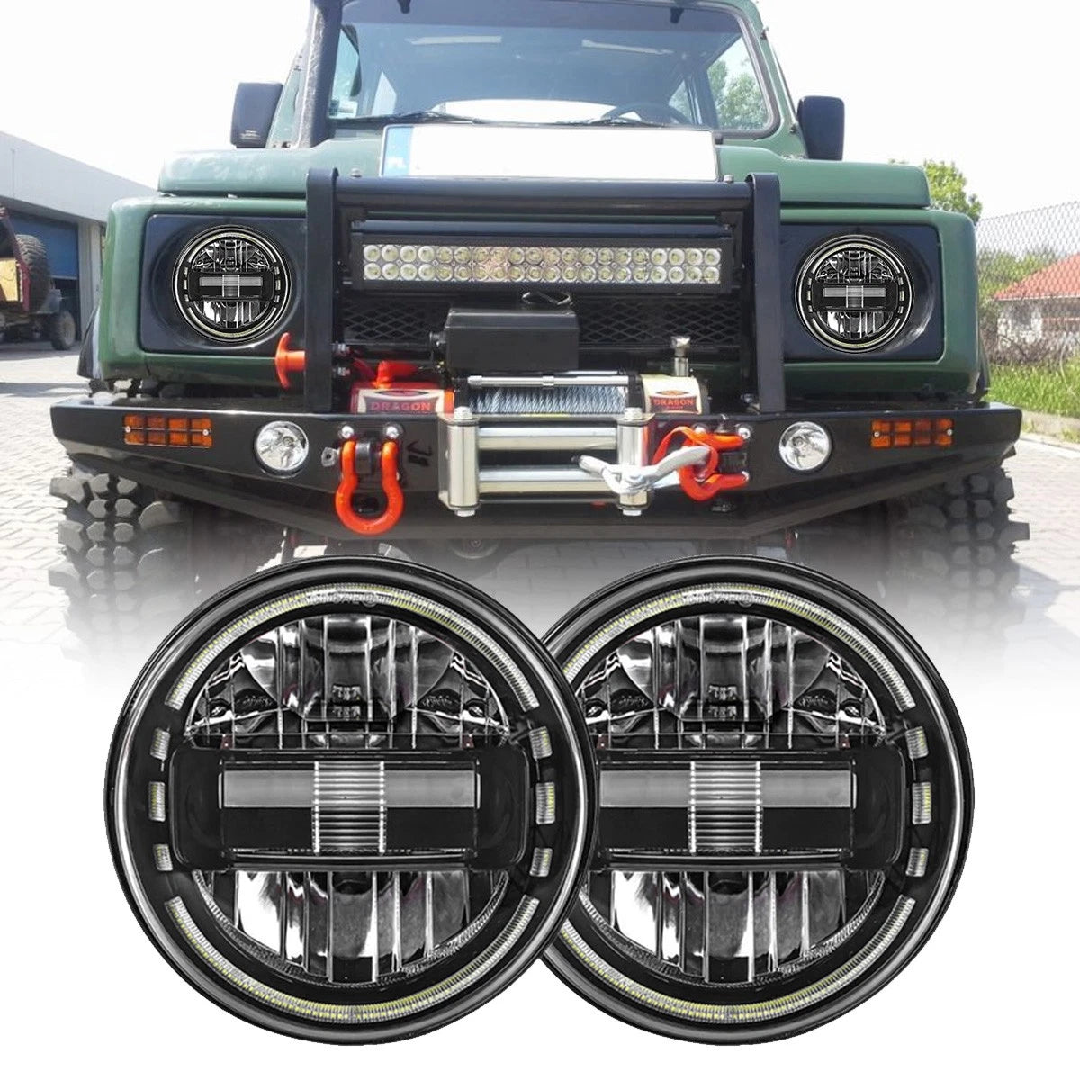 🔥Coppia Fari 7" Full LED DRL Bianco – Suzuki Samurai / SJ / Santana🔥