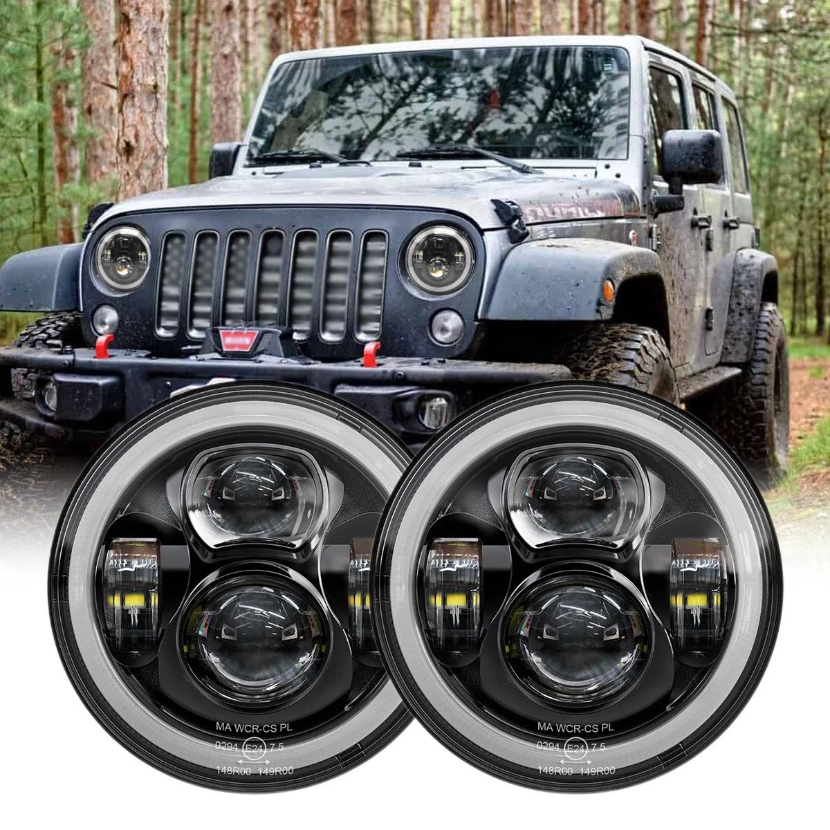 🔥E24 – Coppia Fari LED con Segnale – Jeep Wrangler TJ / LJ / JK🔥