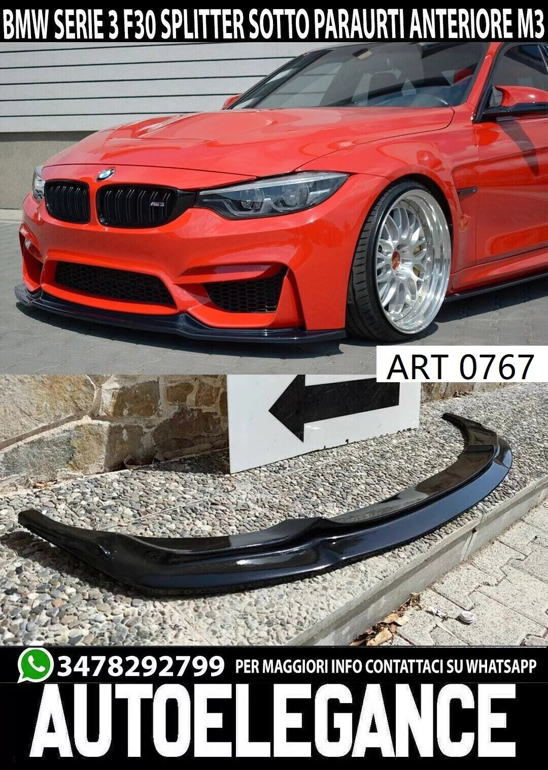 ✨SPLITTER ADATTO PER BMW SERIE 3 F80 2014-2018 M3 NERO LUCIDO✨