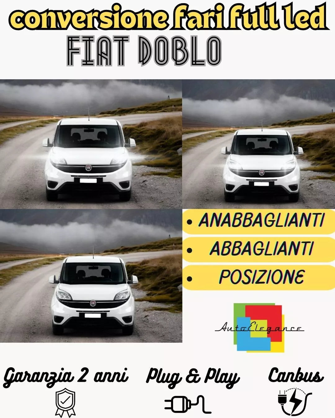 KIT FULL LED ADATTO PER FIAT DOBLO DAL 2015 ANABBAGLIANTI ABBAGLIANTI POSIZIONI
