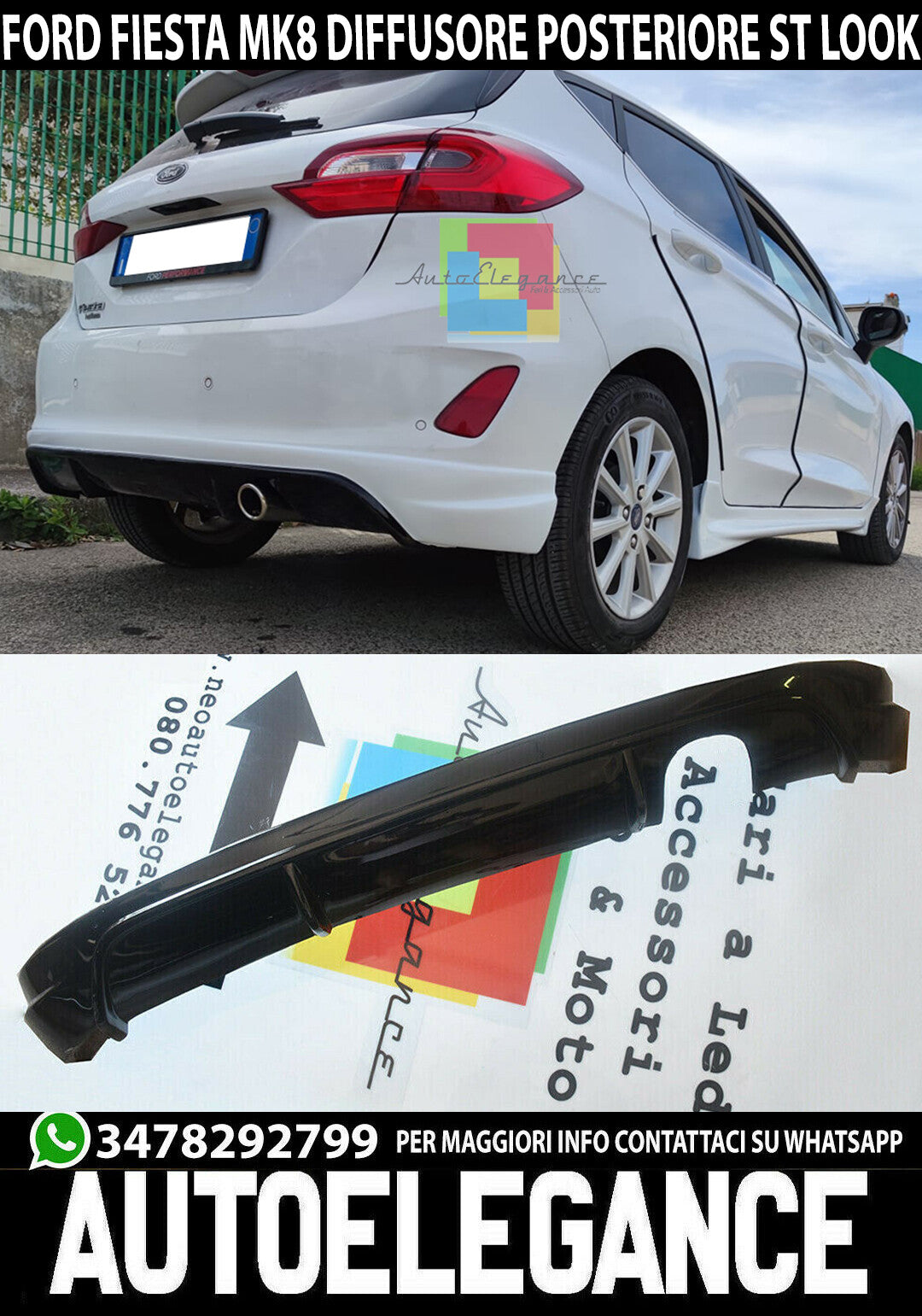 FORD FIESTA MK8 VII 2017+ DIFFUSORE SOTTO PARAURTI POSTERIORE ABS / PLASTICA