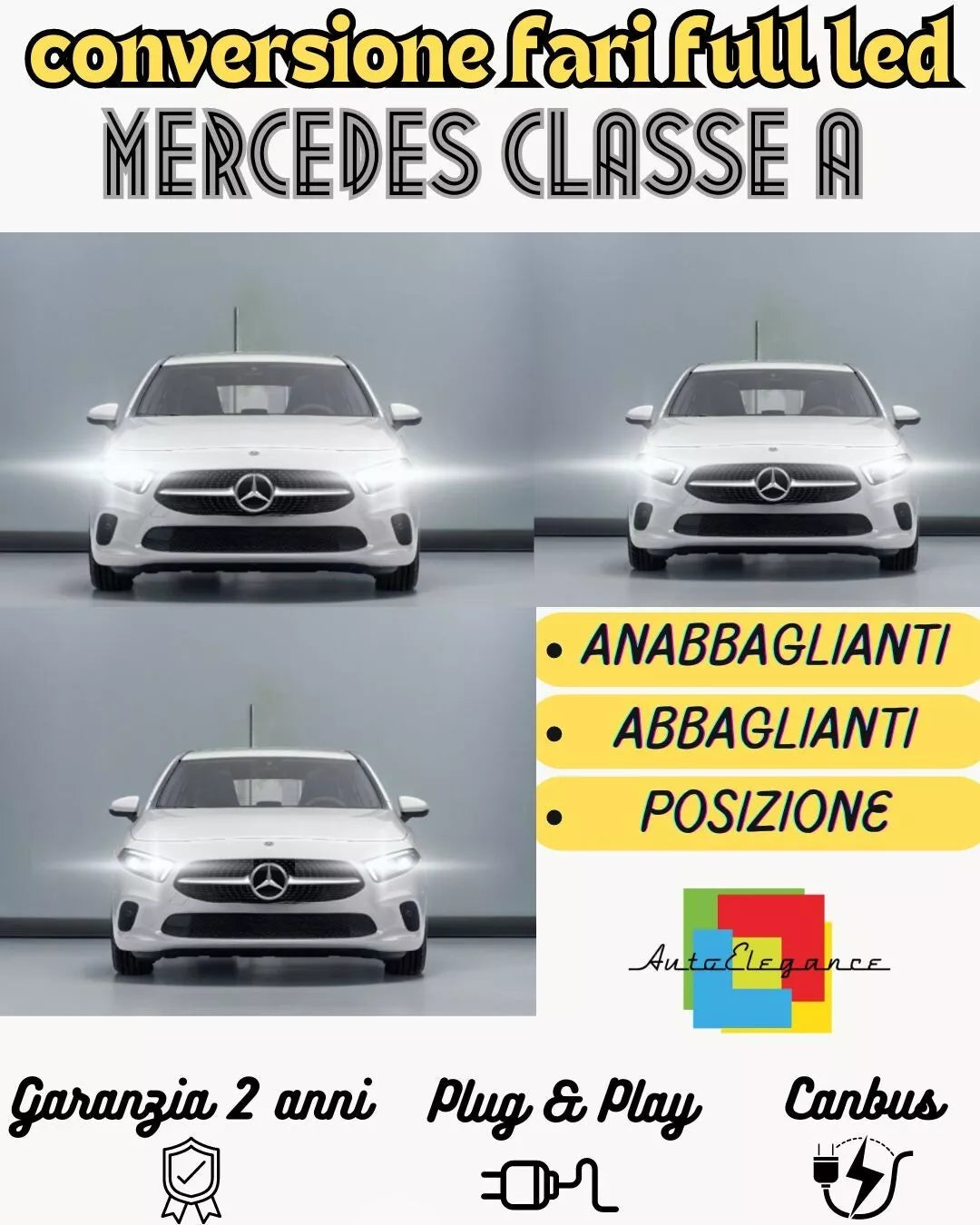 KIT FARI FULL LED MERCEDES CLASSE A W177 ANABBAGLIANTI H7 + ABBAGLIANTI H7 6000K