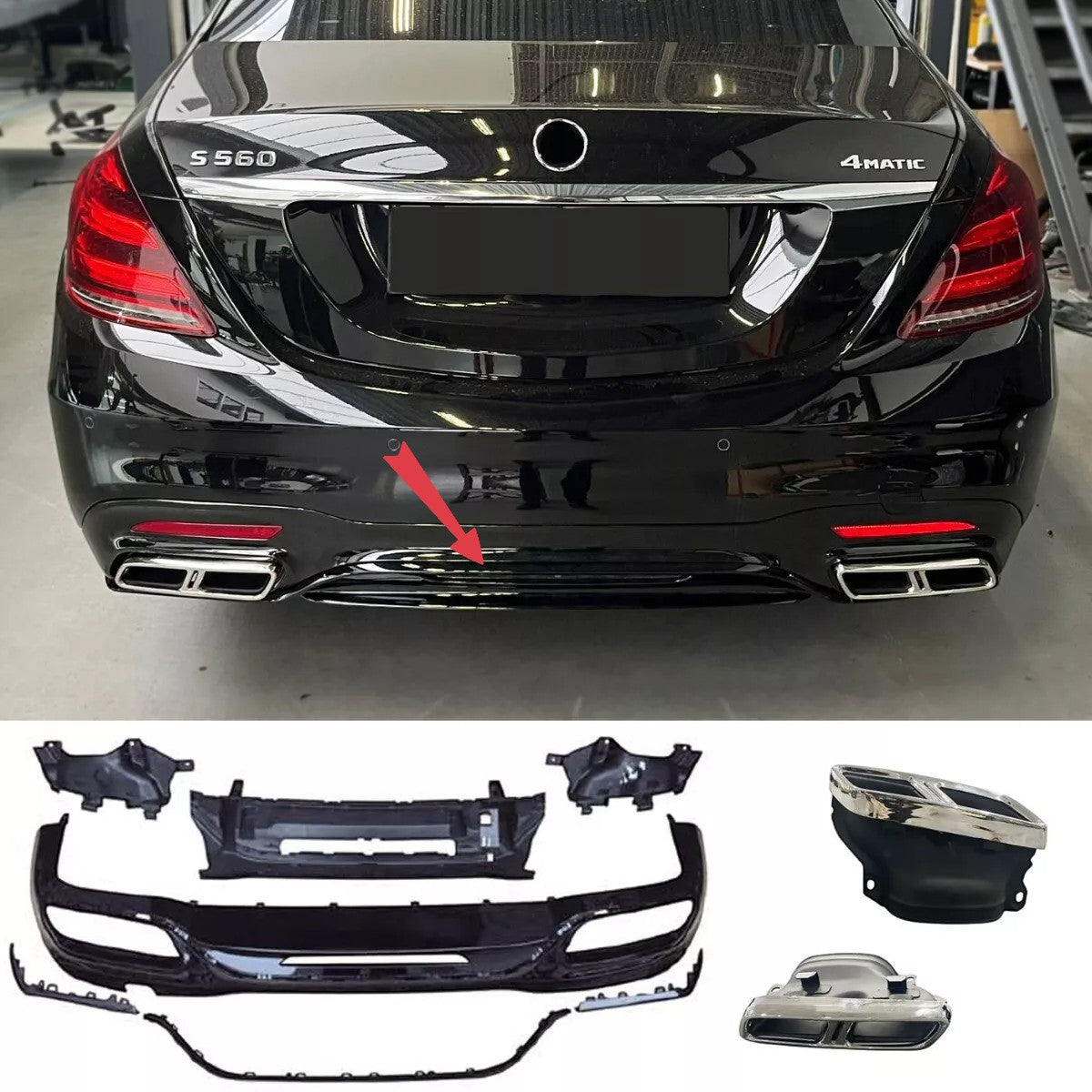 ✨Diffusore+ Terminali Di Scarico(CROMO)Adatto Per  Mercedes S W222 Restyling✨
