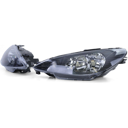 Faro in vetro trasparente nero H7 H7+ adattatore aftermarket compatibile con Peugeot 206 1998-2008