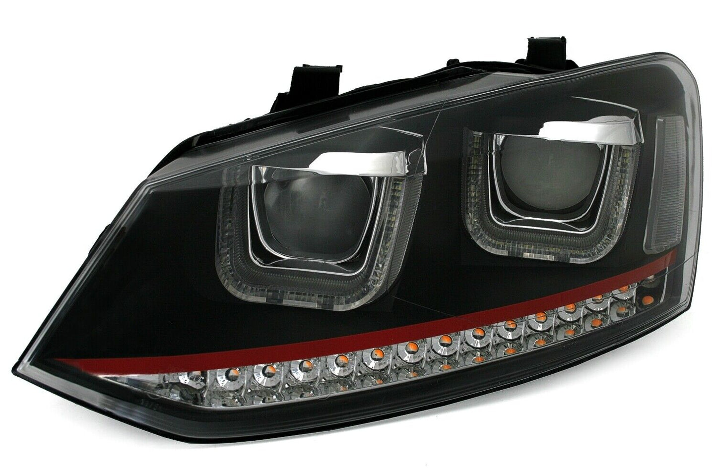Set fari per VW Polo 6R / 6C con striscia rossa U-Tube LED