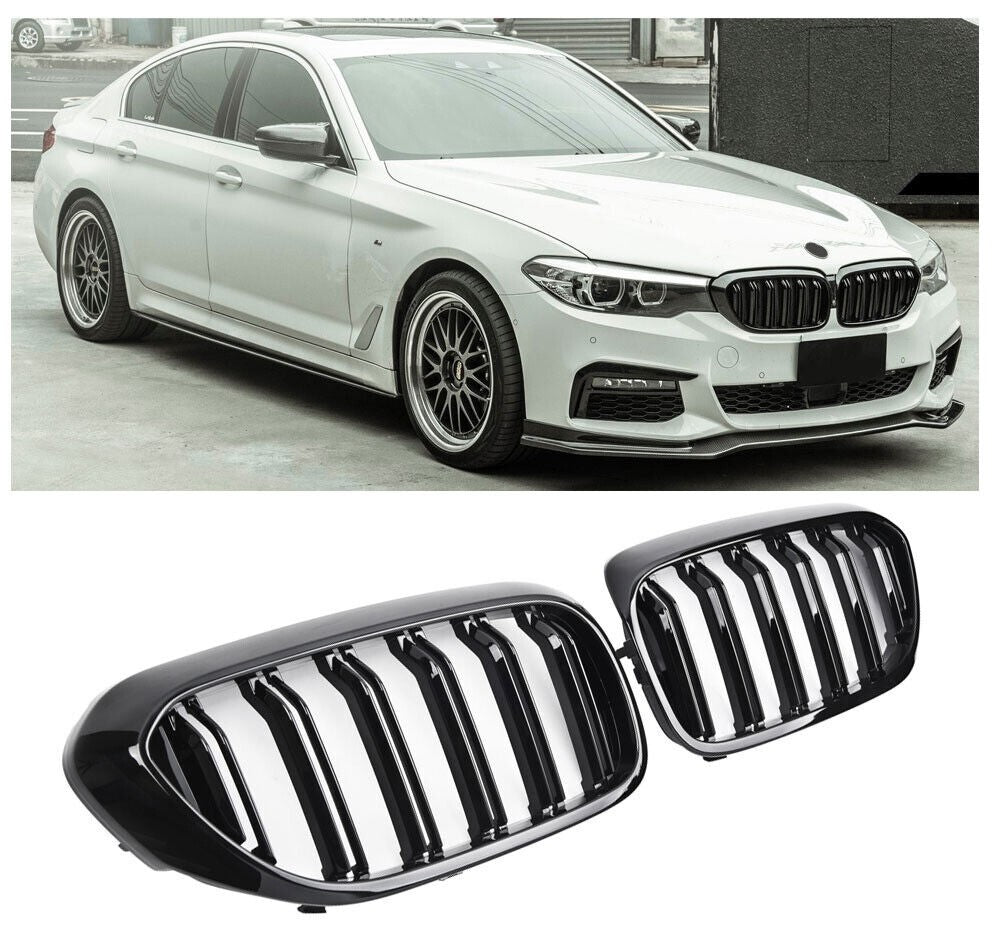 ADATTO PER BMW SERIE 5 G30 G31 GRIGLIA DEL RADIATORE DOPPIA STAFFA NERO LUCIDO