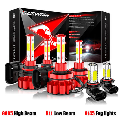 For Lincoln Aviator 2003-2005 6000K 6X LED Headlight + Fog Light Bulb Combo Kit 
