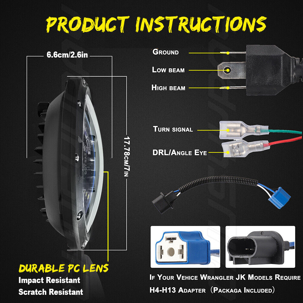 Faro a LED rotondo da 7 pollici DOT Hi / Lo Beam Lamp per Ford Mustange F100 F150 Pickup