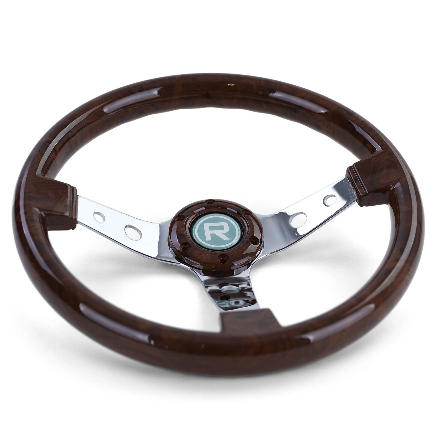 Esclusivo Volante Sportivo Look Legno con Razze Cromate 350mm per Momo Sparco