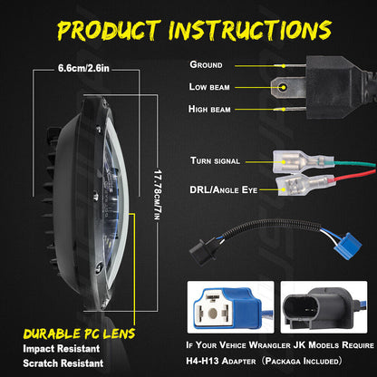 Coppia Fari Anteriori Tondi 7pollici LED Hi/Lo BEAM Halo per Ford F100 F150 F250 AUTOELEGANCERICAMBI