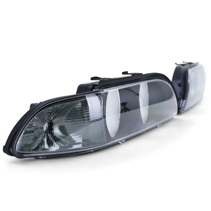 Pair of Headlight Lenses Black Smoke TYC compatible for BMW 5 Series E39 