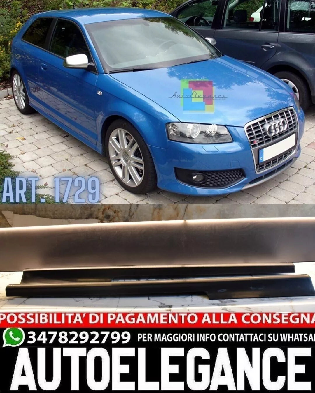 1729 MINIGONNE LATERALI PER AUDI A3 8P 2003-2012 3 PORTE ABS SPOILER SOTTO PORTA