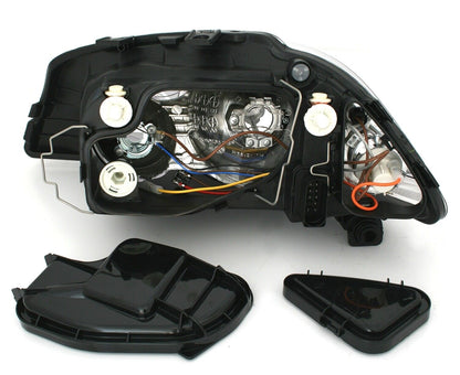 Headlight set for Seat Ibiza 6L Cordoba from 2002 - in black transparent glass H3 H7 