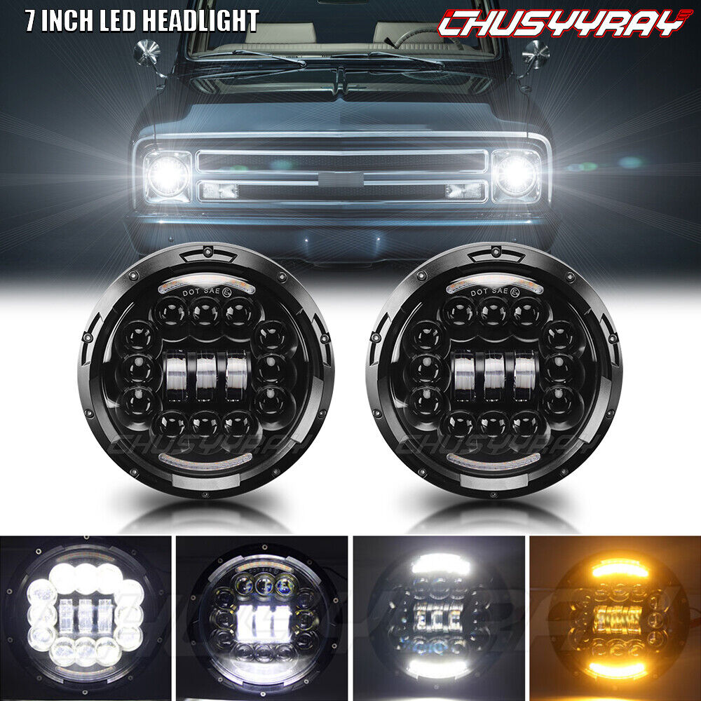 2 Fari A Led Rotondi Da 7" Pollici Hi/Lo Beam DRL Per Chevy Chevelle 1971-1973