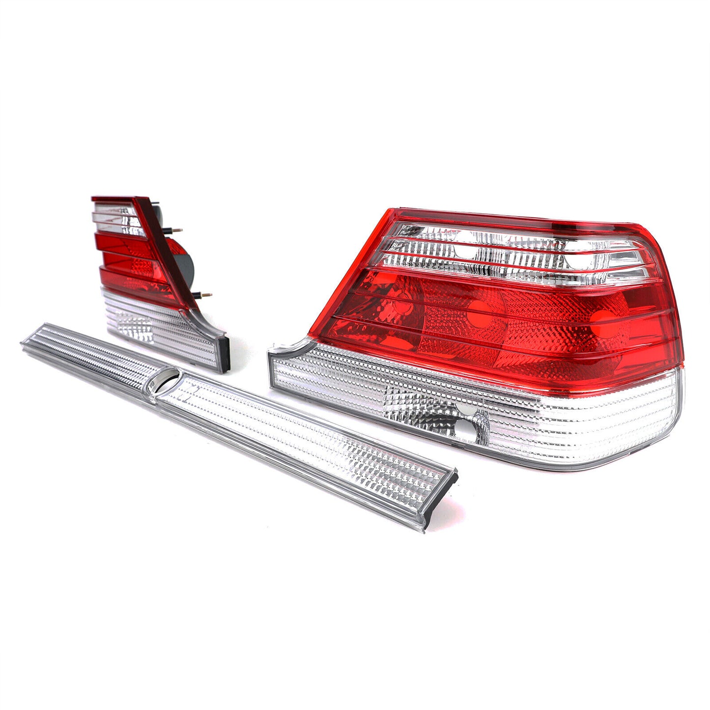 Fanali posteriori in vetro trasparente con striscia di blocco rosso aftermarket compatibile conMercedes S W140 94-98