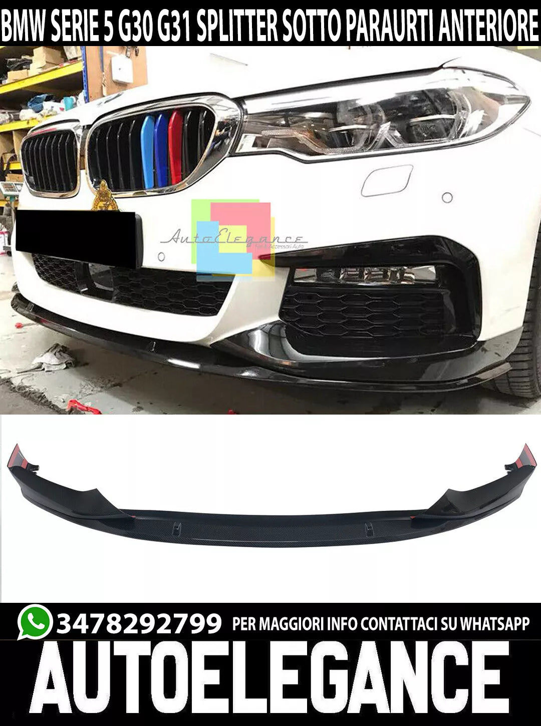 BMW SERIE 5 G30 G31 SOTTO PARAURTI ANTERIORE SPOILER ABS M NERO LUCIDO SPLITTER