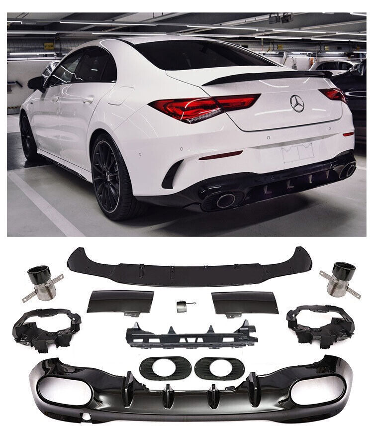 For Mercedes W118 C118 CLA CLASS Diffuser + Bumper Exhaust 1x1 BLACK AMG 