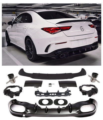 For Mercedes W118 C118 CLA CLASS Diffuser + Bumper Exhaust 1x1 BLACK AMG 