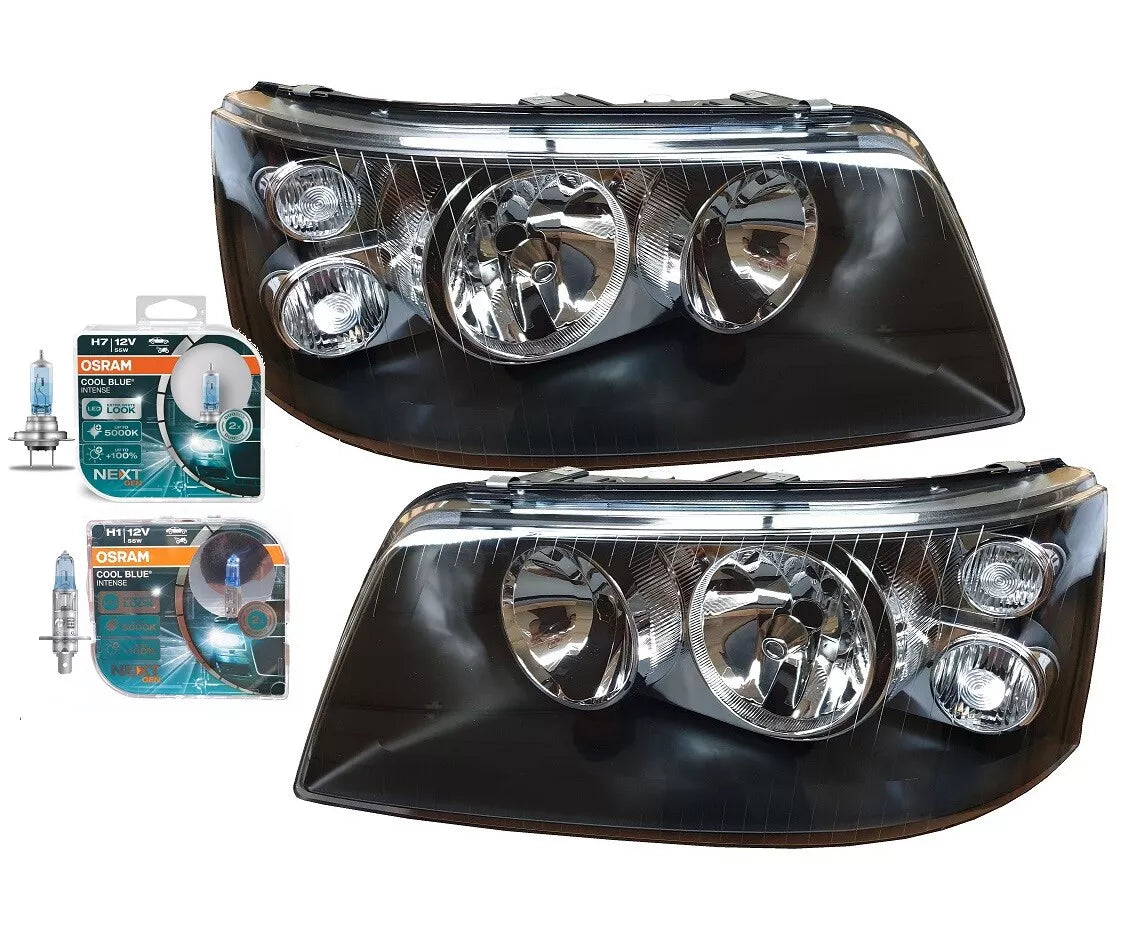 FANALI PER VW T5 03-09 NERO MULTIVAN TRANSPORTER OSRAM COOL BLUE H7 H1