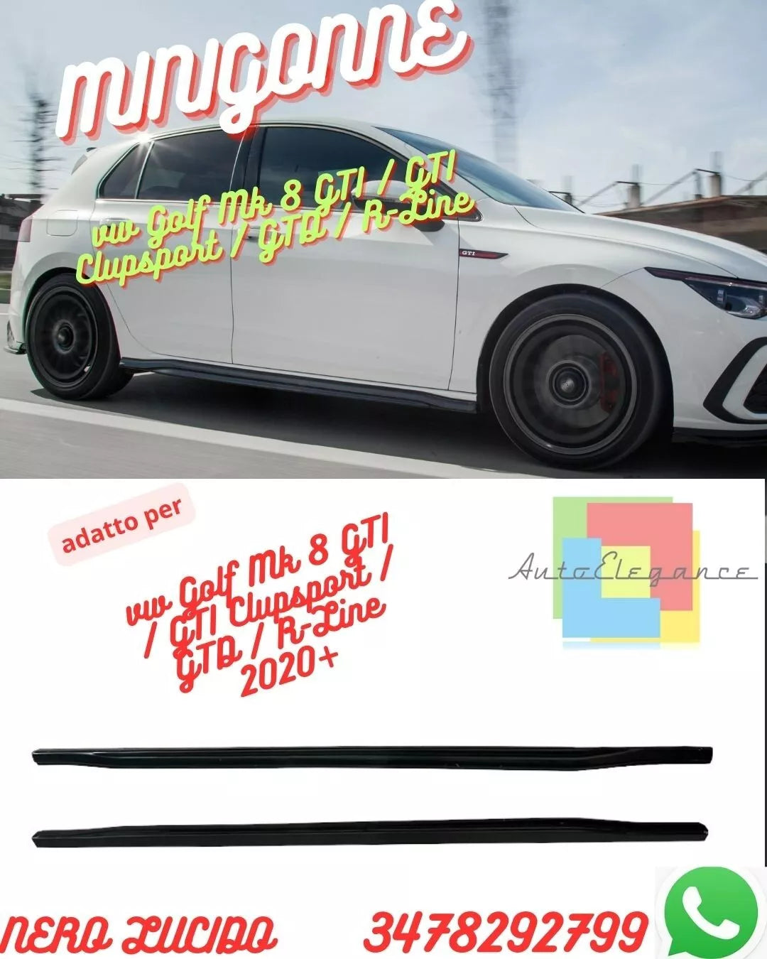0264 ⚡Soglia laterale VW Golf Mk 8 GTI / GTI Clupsport / GTD / R-Line 2020+ ⚡-