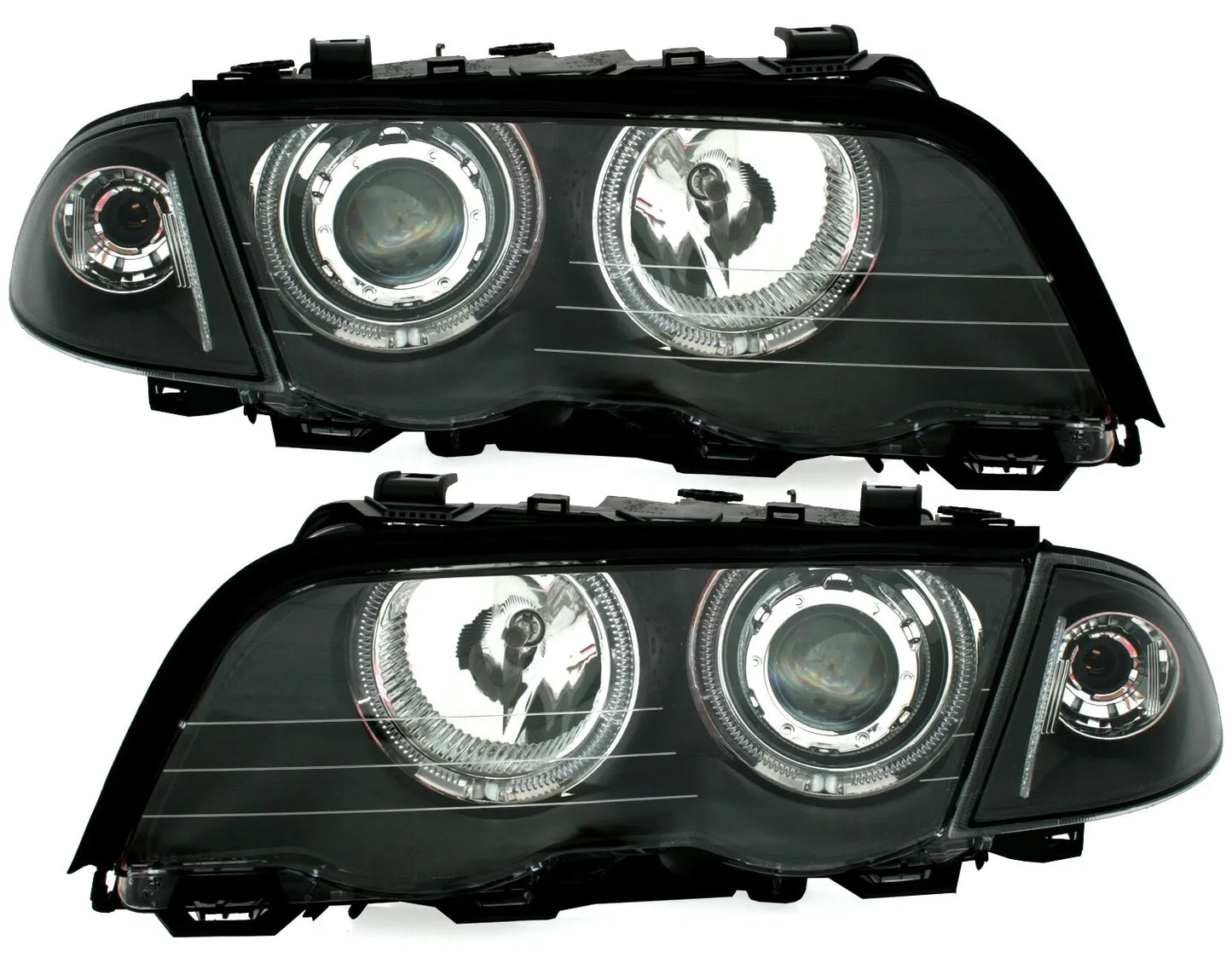 😊EAGLE EYES Set fari Angel Eyes in nero per BMW Serie 3 E46 Limo Tour LED😊