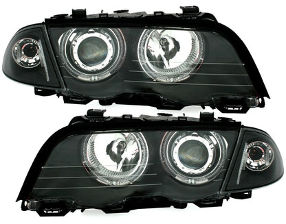 😊EAGLE EYES Set fari Angel Eyes in nero per BMW Serie 3 E46 Limo Tour LED😊