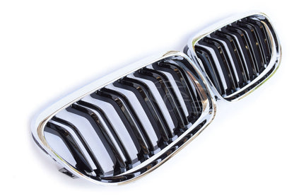 ADATTO A BMW E90 E91 dal 08 SPORT GRIGLIA RADIATORE DOPPIA STRISCIA CROMATA NERA