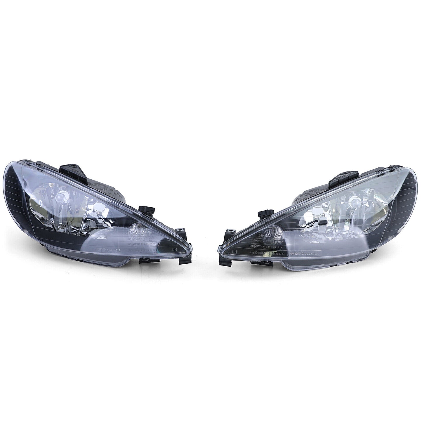 Faro in vetro trasparente nero H7 H7+ adattatore aftermarket compatibile con Peugeot 206 1998-2008